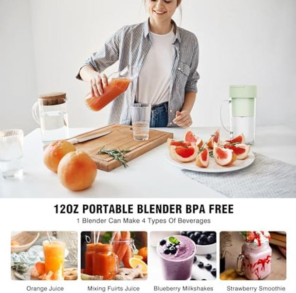 Portable Blender For Shakes And Smoothies Usb Rechargeable 6 Blades Personal Juicer With Handle12 Oz Easy-To-Clean Mini Blender With Charger Great For Kitchen Home Party Travel Outdoor Green