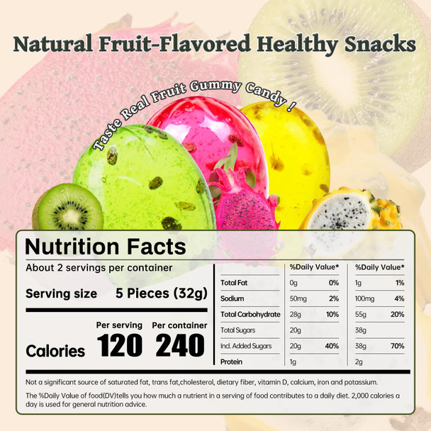 Chia Seed Fruit Flavor Gummy Candy Variety Pack Individual Packs Gummy Candy for Goody Bags 4D Gummies Candy Resealable 2.29oz Bag Dragon Fruit Kiwi Fruit Yellow Pitaya