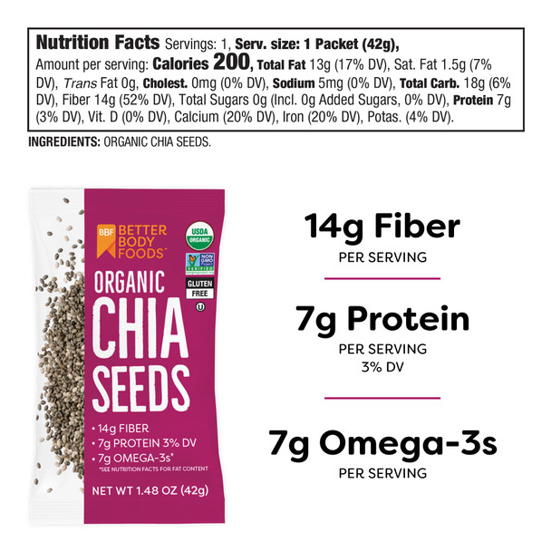 Betterbody Foods Organic Chia Seeds 1.48 oz packets Pack of 24