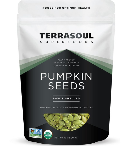 Terrasoul Superfoods Organic Pumpkin Seeds 16oz - Raw Unsalted Superfood for Snacking  and  Salad Boost