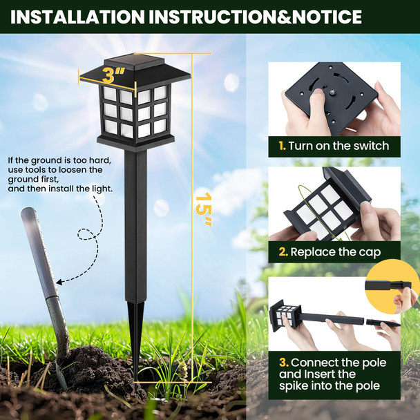 GIGALUMI Solar Outdoor Lights2 Pack LED Solar Lights Outdoor Waterproof Solar Walkway Lights Maintain 10 Hours of Lighting for Your Garden Landscape Path Yard Patio Driveway Plastic Black