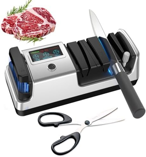 5 In 1 Electric Knife Sharpener Professional 3-Stage With Lcd Screen 100% Diamond Abrasives 3 Rotational Speed Adjustable Knife Sharpener For Straight Serrated Meat Cleaver Scissors