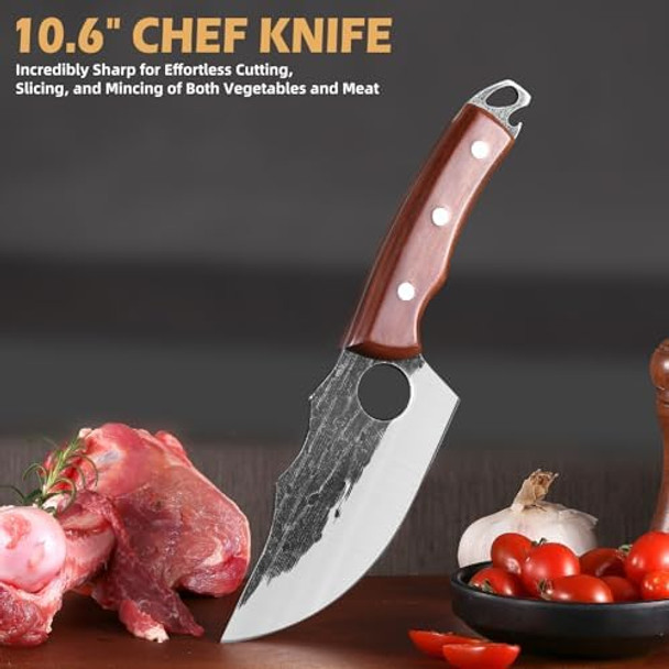 Ace Knife Chef Knife Set 3 Pcs Japanese Kitchen Butcher Knife Set Serbian Chef Knives Meat Cleaver Viking Boning Knives Professional Hand Forged Steel For Home Outdoor Cooking Camping Bbq