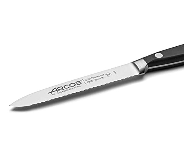 Arcos 5 Inch Forged Tomato Knife - Nitrum Stainless Steel - Pom Black Handle - Precision Forged From High Carbon Steel. Classic Series