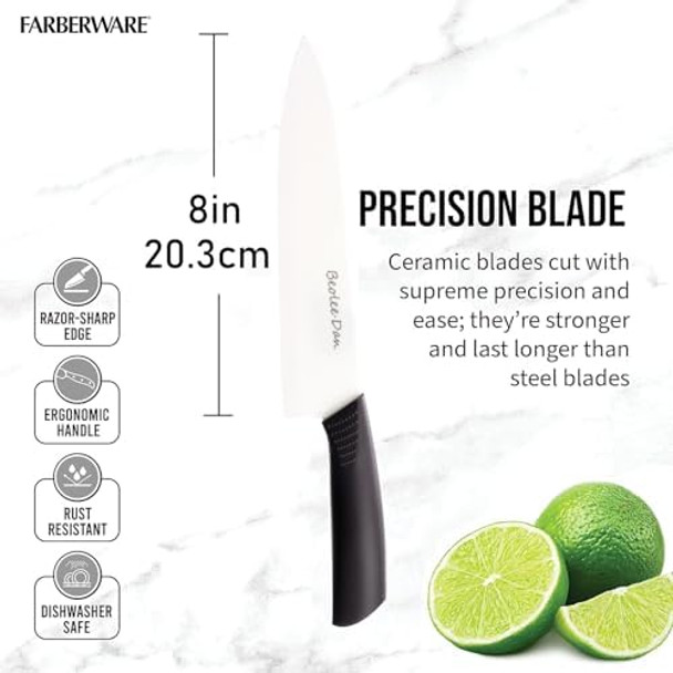 Ceramic Knife 8 Inch - High-Precision Ceramic Blade For Meats Fruits And Vegetables - Durable Ceramic Blade With Protective Sheath - Ceramic Knives (Black)