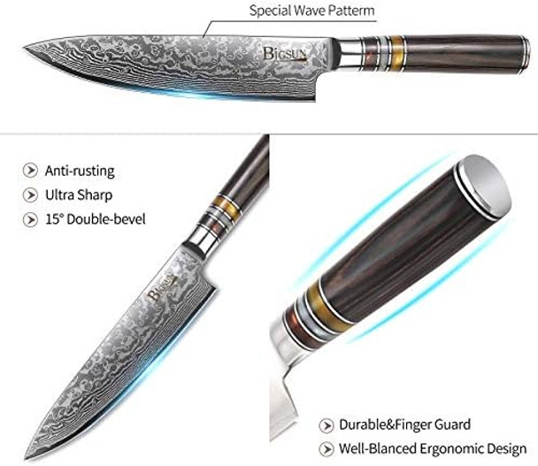 Bigsun Chef Gyutou Knife 67 Layers Vg 10 Forged High Carbon Damascus Steel Kitchen Cooking Knives With Resin Honeycomb Design Handle (7Inch Nakiri Knife Brown)