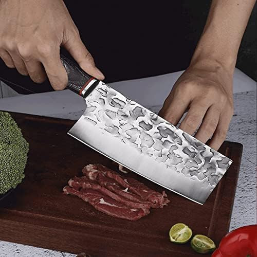 Bladesmith Cleaver Chinese Chef Knife Forged In Fire -7 Inch High Carbon Steel Cleaver Knife With Pakkawood Handle For Chopping Vegetable