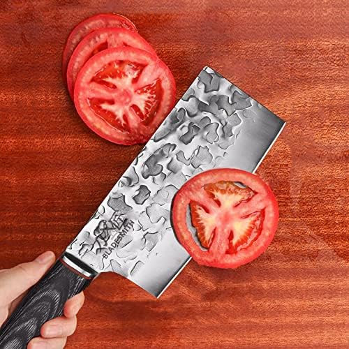Bladesmith Cleaver Chinese Chef Knife Forged In Fire -7 Inch High Carbon Steel Cleaver Knife With Pakkawood Handle For Chopping Vegetable