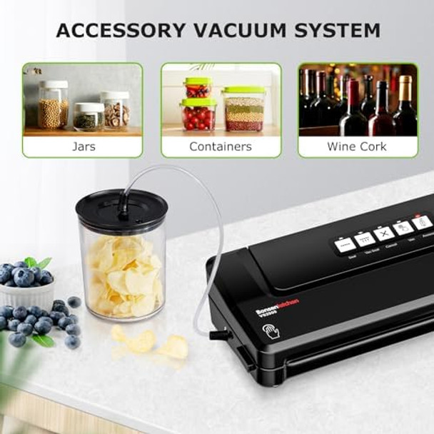 Bonsenkitchen Vacuum Sealer Machine Fast-Compact Food Sealer Multi-Functional Food Vacuum Sealer With 5 Vacuum Bags & Accessory Hose Technology For High-Speed Continuous Working Silver
