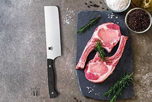 Brooklyn Knife Co. Cleaver Nakiri Butcher Knife - Carbon Fiber Series - Japanese Aus-08 Hc Super Steel -Sheath 7-Inch