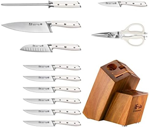 Cangshan Alps Series 1026672 German Steel Forged 12-Piece Knife Block Set Acacia (Black)