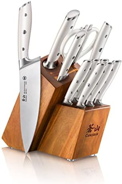 Cangshan Alps Series 1026672 German Steel Forged 12-Piece Knife Block Set Acacia (Black)