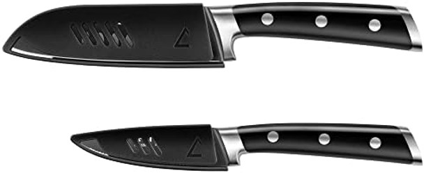 Cangshan S+ Series 1022094 German Steel Forged 2-Piece Titanium Coated Santoku Starter Knife Set With Sheaths Noir Black