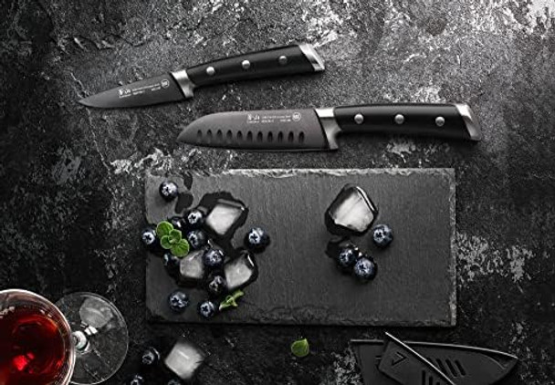 Cangshan S+ Series 1022094 German Steel Forged 2-Piece Titanium Coated Santoku Starter Knife Set With Sheaths Noir Black