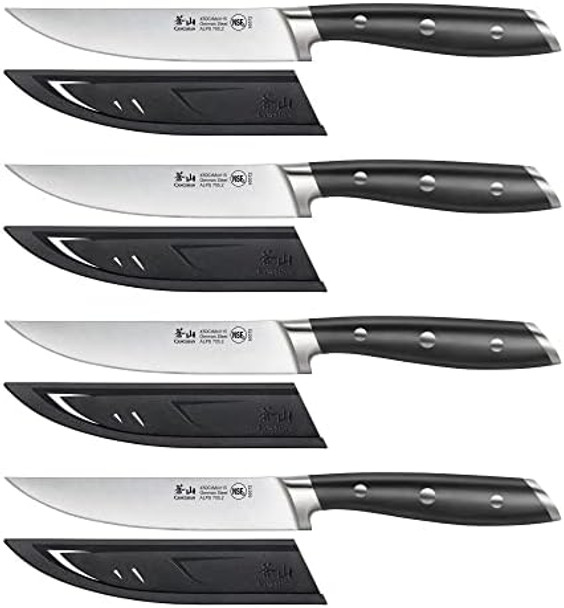Cangshan Alps Series 502780 German Steel Forged 4-Piece Steak Knife Set With Sheaths Black