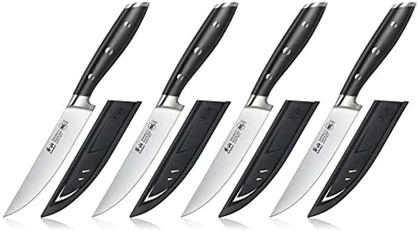 Cangshan Alps Series 502780 German Steel Forged 4-Piece Steak Knife Set With Sheaths Black Cangshan Alps Series 502780 German Steel Forged 4-Piece Steak Knife Set With Sheaths Black