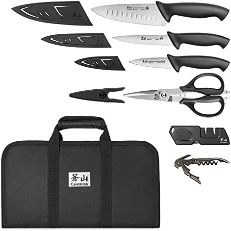 Cangshan Horizon Series 1026689 Swedish 14C28N Steel 7-Piece Travel Knife Bag Set
