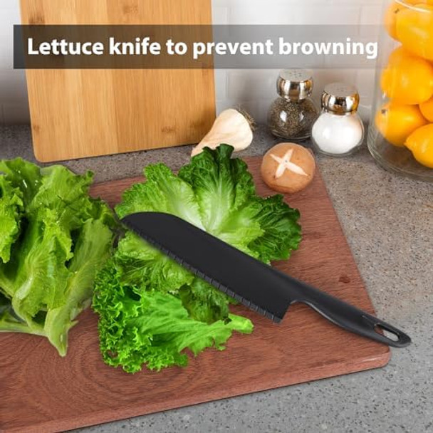 11" Nylon Knife for Nonstick Pans Plastic Serrated Kitchen Cutter to Cut Cake Brownie Pie Lasagna or Various Veggies and Fruits Non-Metal Salad or Lettuce Knife Black
