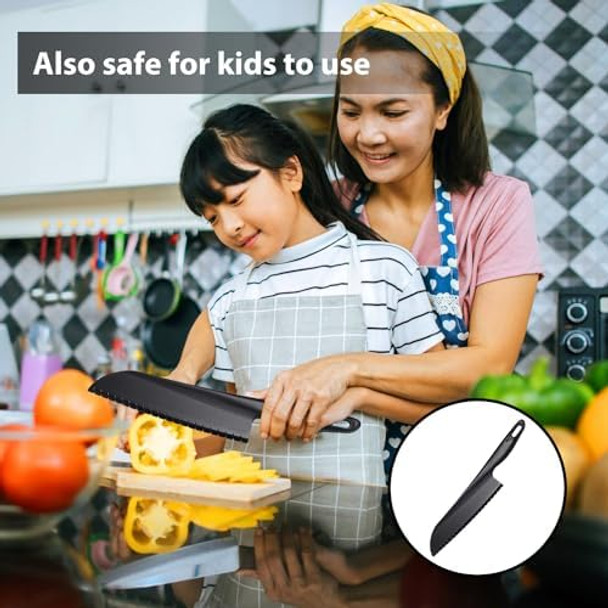 11" Nylon Knife for Nonstick Pans Plastic Serrated Kitchen Cutter to Cut Cake Brownie Pie Lasagna or Various Veggies and Fruits Non-Metal Salad or Lettuce Knife Black