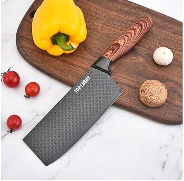 Kitchen Knife Set 6-Pieces Luxury Wooden Coating Knife Set Light Wood Grain Handle Stainless Steel Non-Stick Sharp Blade Chef Knife Set With Cylindrical Knife Block For