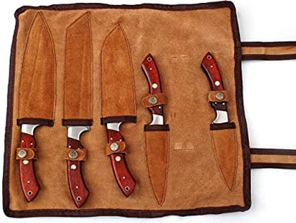 Handmade Damascus Steel Blade Kitchen Knife Set 5Pcs Best Damascus Chef Knife Set Professional Kitchen Cooking Knives With Leather Case/Bag