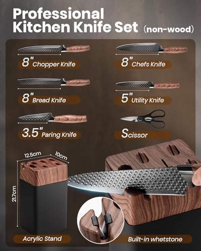 Knife Set Denkich Kitchen Knife Set 7 Pcs Premium Quality Black Knife Block Set Dishwasher Safe Knife Set With Block And Sharpener Professional Stainless Steel Juego De Cuchillos Para Cocina Black