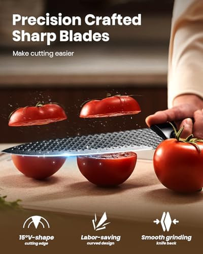 Knife Set Denkich Kitchen Knife Set 7 Pcs Premium Quality Black Knife Block Set Dishwasher Safe Knife Set With Block And Sharpener Professional Stainless Steel Juego De Cuchillos Para Cocina Black