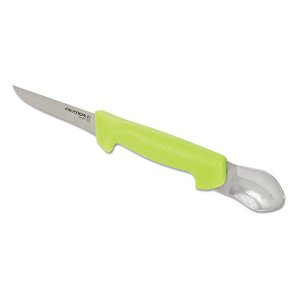 Dexter Russell P11893 Basics (31432) 5" Cut & Gut Knife With Roe Spoon Stain- High-Carbon Steel Yellow Polypropylene Handle Dexter Russell P11893 Basics (31432) 5" Cut & Gut Knife With Roe Spoon Stain- High-Carbon Steel Yellow Polypropylene Handle