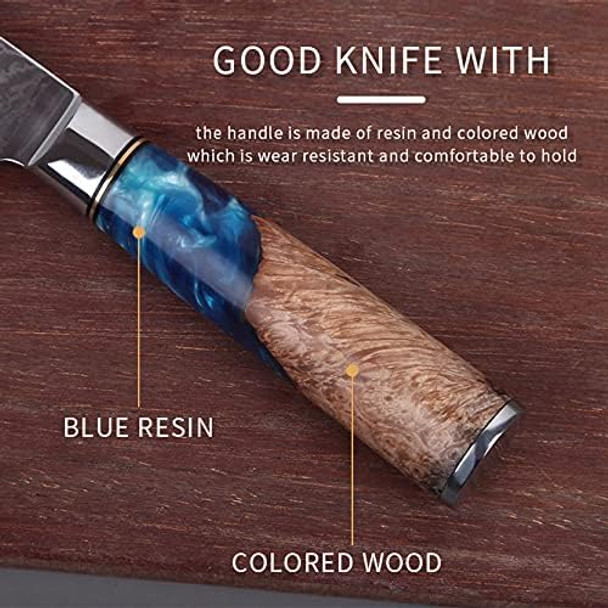 Damascus Heavy Duty Kitchen Chef Knife [9.5 Inches] Sharp Japanese Steel Blade Vg-10 With Resin + Color Wood Handle Kitchen Knives - Chef Knife Cooking Tools/Home/