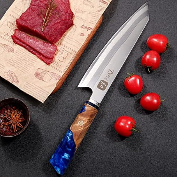 Chef Knife 8-Inch Japanese Kiritsuke Chef Knife Super Sharp Stainless Steel Professional High Carbon Japanese Kitchen Knife Ergonomic Resin Wood Handle With Sheath Box