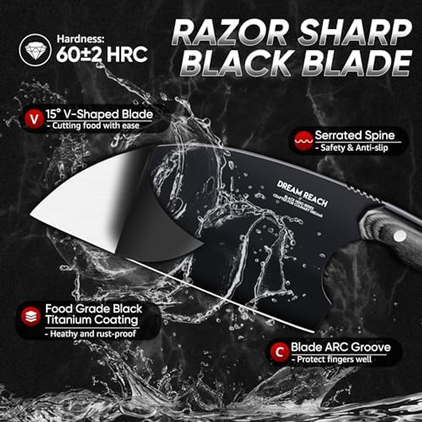 Dream Reach Butcher Knife Set - 3Pcs Black Cleaver Knives Kit For Meat Cutting Bbq Outdoor Hand Forged Serbian Chef Cleaver For Mother Father Idea