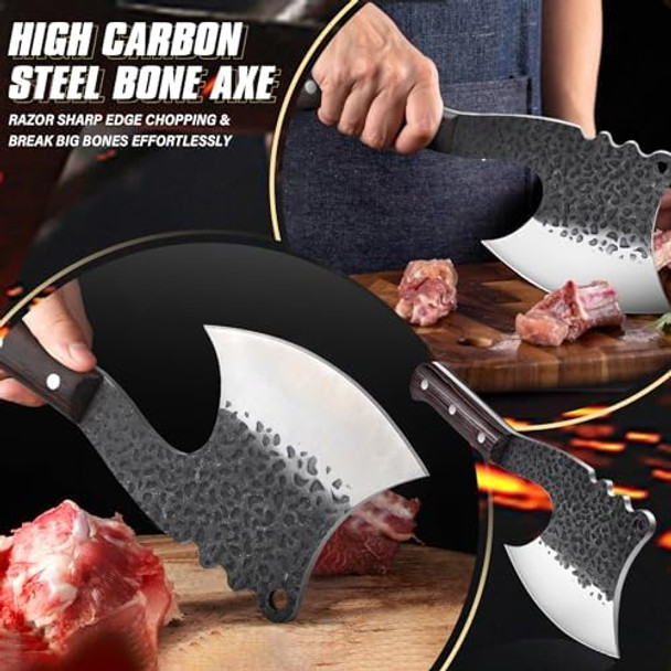 Dream Reach Meat Cleaver Knife Heavy Duty Bone Chopper With Cover Viking Knives Butcher Knife Forged Boning Knives With Sheath For Kitchen Camping Bbq(Black)