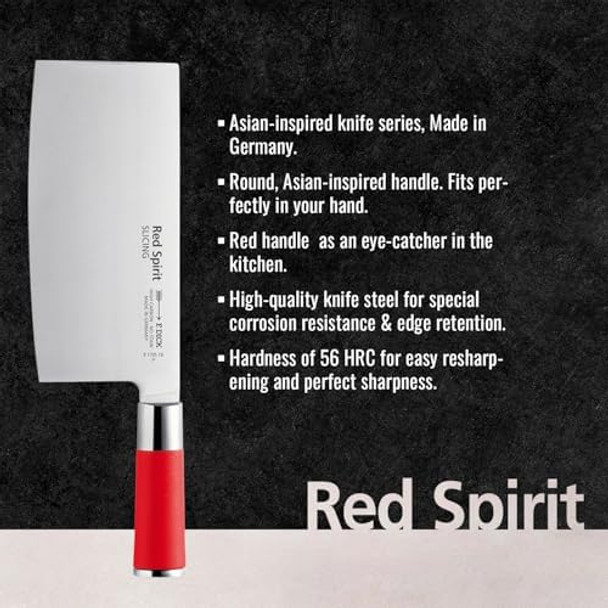 F. Dick - Red Spirit Chin. Chef’S Knife - Steel Cleaver With 7’’ Blade & 56 Hrc - Ideal For Precise Chopping - Ultra Sharp - Nsf - Lightweight And Robust Handle - Durable - Made In Germany