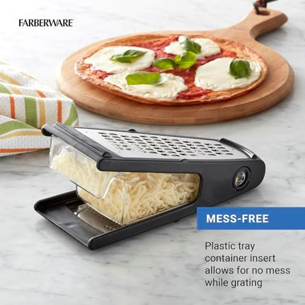 Farberware Professional Stainless Steel Grater With Container Coarse And Fine Blades Nonslip Base Easy-Grip Handle Dishwasher Safe