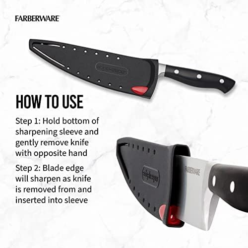 Farberware Edgekeeper 8-Inch Forged Triple Riveted Chef Knife With Self-Sharpening Blade Cover High Carbon-Stainless Steel Kitchen Knife With Ergonomic Handle Razor-Sharp Knife Black