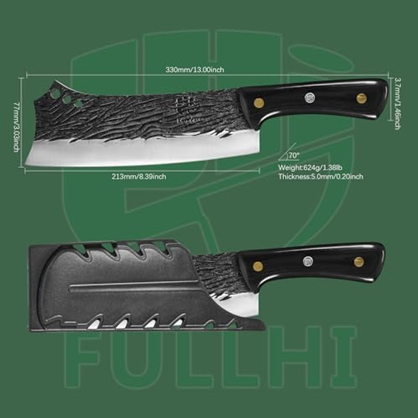 Fullhi Butcher Knife Hand Forged Heavy Meat Cleaver Bbq Chef Knife With SheathsWith Kitchen Shears