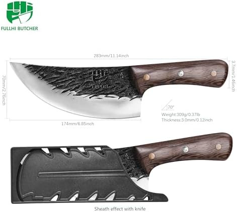 Fullhi Multi-Color Wood Handle Full Tang Heavy Meat Cleaver With Sheath With Kitchen Shears