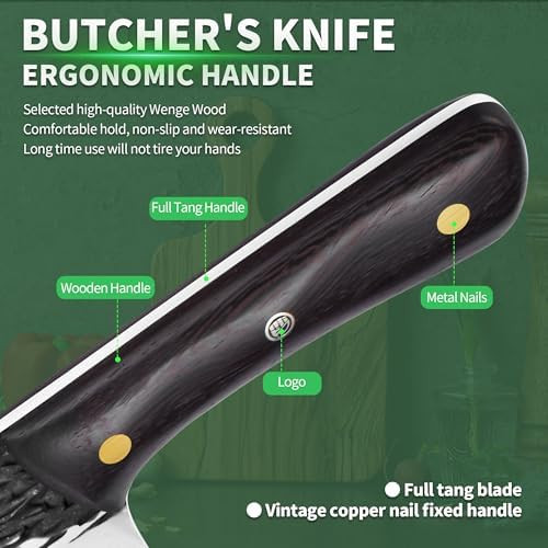Fullhi Multi-Color Wood Handle Full Tang Heavy Meat Cleaver With Sheath With Kitchen Shears