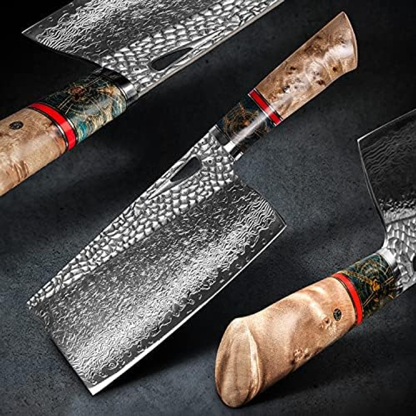 Damascus Kitchen Chinese Cleaver7.5In Professional Handmade Chopping Chopper Knives With Burl Stabilized Wood Handle For Meat And Vegetable In Home&Restaurant