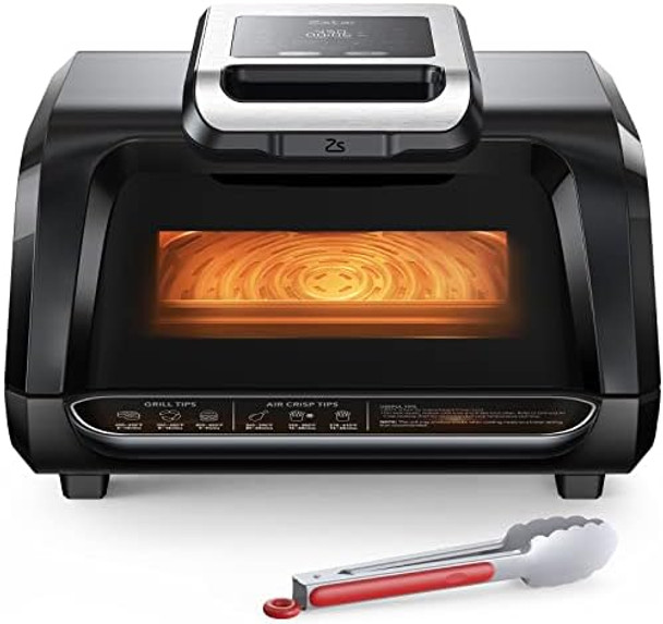 Indoor Electric Grill With See-Through Window All-In-One Smokeless Air Fryer Oven For Roast Bake Dehydrate Broil 450°F 1750W Contact Grill With Non-Stick Removable Plates