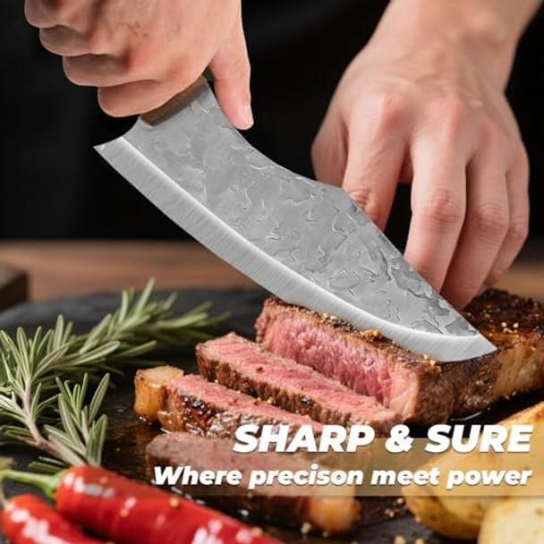 Chef Knife 7 Inch Japanese Steel Sharp Kitchen Knife With Sheath Hand Forged Butcher Knife For Meat Cutting Multipurpose Meat Vegetable Cooking Knife Cleaver Knive For Home Camping Bbq Silver