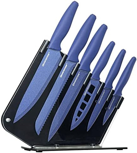 Nutriblade Knife Set With Block By Granitestone 6-Piece Professional Kitchen Chef’S Knives Ultra Sharp Stainless Steel Blades And Nonstick Granite Coating Easy-Grip And Dishwasher-Safe (Blue)