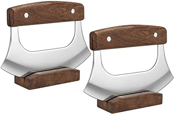 Hanaive 2 Set Pizza Cutter Mezzaluna Ulu Knife With Base Salad Veggies Chopper Slicer Cutter Mezzaluna Knife Cleaver Chopping Salad Chopper Stainless Steel Blade For Chef