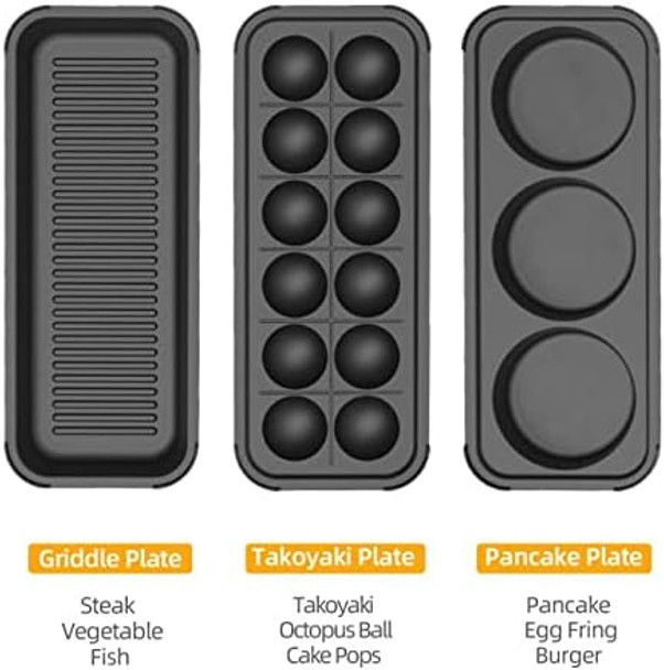 Multifunctional Electric Griddle Electric Grill Nonstick Baking Maker With 3 Interchangeable Pans For Takoyaki Cake Pop/ Mini Pancake/ Fried Steak