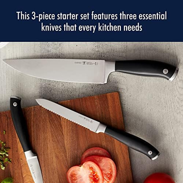 Henckels Forged Elite Razor-Sharp 3-Piece Kitchen Knife Set Chef Knife Paring Knife Bread Knife German Engineered Informed By 100+ Years Of Mastery