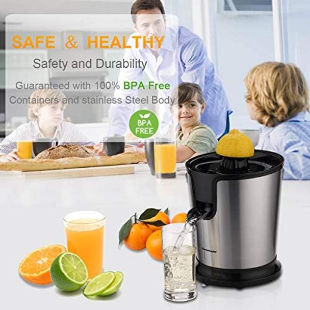Homeleader Electric Citrus Juicer Lemon Squeezer With Stainless Steel Orange Squeezer With Two Cones Powerful Motor For Grapefruits Orange And Lemon Black