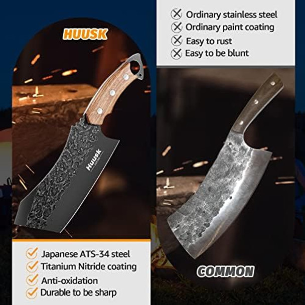 Huusk Collectible Knives Set Chef Knife & Meat Cleaver Knife With Belt Sheath And Box