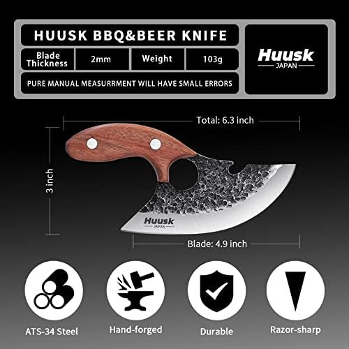Huusk Viking Boning Knife For Meat Cutting Small Ulu Knife Butcher Knife For Meat Cutting 7.5 Inch Meat Cleaver Caveman Ultimo Knife Hand Forged Full Tang Knife For Kitchen Camping For Men