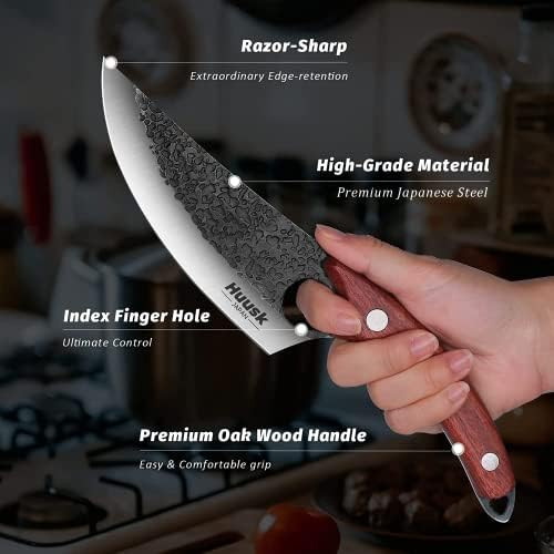 Huusk Japan Knife Chef Knives Bundle With Serbian Knife And Hand Forged Meat Cleaver Sheath Included Outdoor Camping Bbq Ideal Present