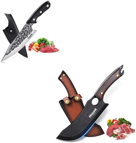 Huusk Chef Knives Black Meat Cleaver Outdoor Cooking Knife With Sheath Camping Knives Bbq Knife Set